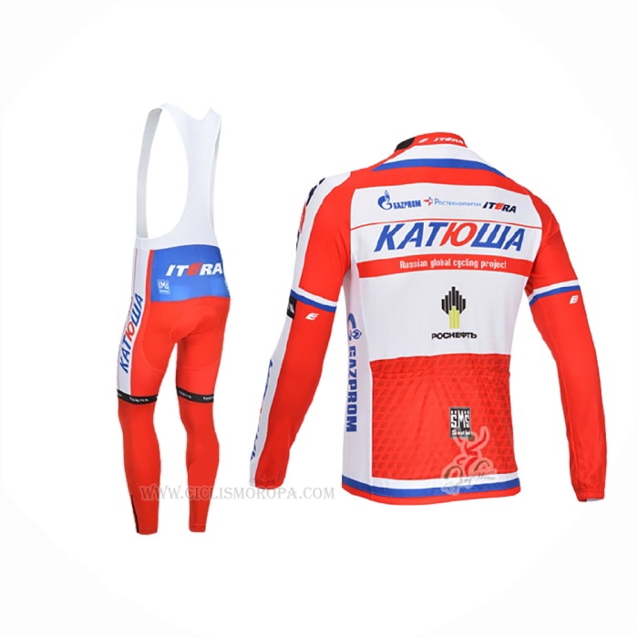 2013 Ropa Ciclismo Katusha Blanco Rojo Mangas Largas y Culotte Lunga
